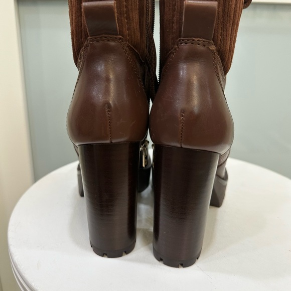 ANTONIO MELANI Brown Leather and Fabric Heeled Boots 3.5 inch heel - Picture 6 of 7